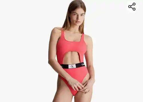 Calvin Klein Traje de Baño para Mujer One Piece con Escote, Rosa (Calypso Coral), S