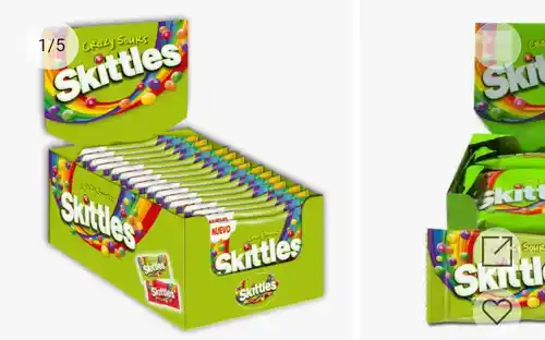 Caramelos Skittles Crazy Sours - FECHA CONSUMO PREFERENTE 13.12.2024 - Caramelo masticable delicioso y afrutado. Sabores: naranja, lima, limón, fresa, grosella negra. Formato