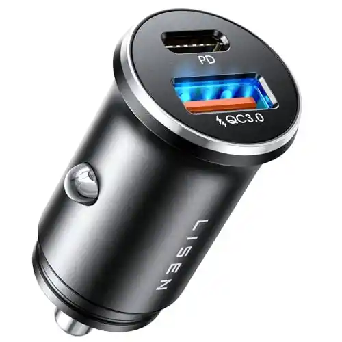 Cargador de coche USB C y USB con carga rápida 36W y 30W.