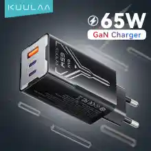 Cargador GaN KUULAA 65W para dispositivos electrónicos.