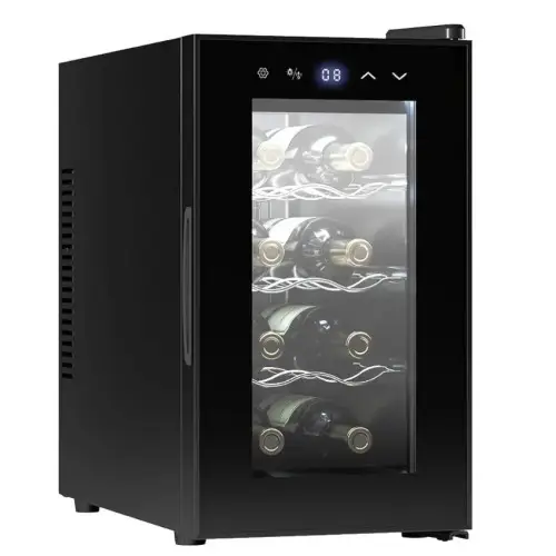 Cecotec Vinoteca 8 Botellas Bolero Grandsommelier 830 coolcrystal, Enfriamiento termoeléctrico, Temperatura regulable entre 8-18ºC, Control táctil y display, LED interior, Gas no nocivo.