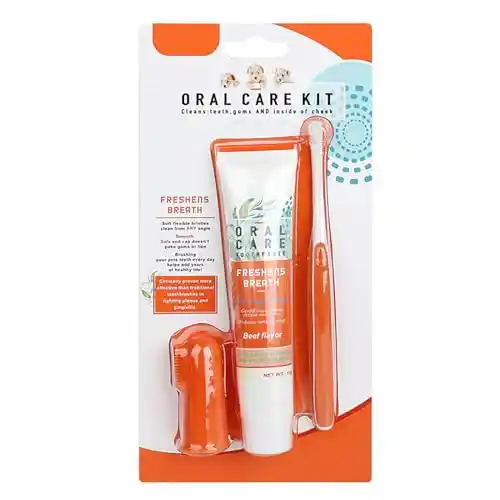 Cepillo y Pasta Dental Para Perros | Cuidado Dental Con Sabor a Carne De Res 70g, Cepillo De Dedos y Cepillo De Cerdas Suaves | Para Mal Aliento En Perros y Gatos