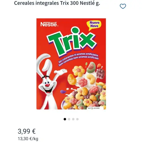 Cereales Trix por 0,30€ en Carrefour con Nestlé (cuentas seleccionadas)