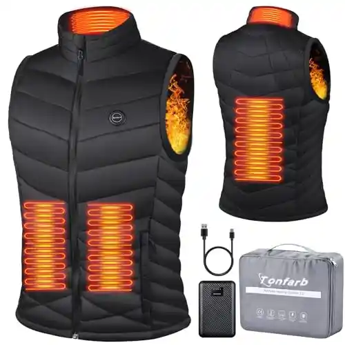 Chaleco Calefactable Mujer, Chaqueta Calefactable con Bateria Recargable de 7.4V 10000mAh, Chaleco Térmico Impermeable y Lavable con 4 Zonas de Calentamiento, 3 Niveles de Temperatura para Exteriores