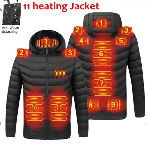 Chaqueta calefactora impermeable, abrigo con termostato inteligente, con capucha