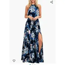 Vestido de fiesta para mujer, diseño de flores, vestido de noche, largo de verano, sin mangas, con bandas, estampado de fiestas, ceremonias, azul, S