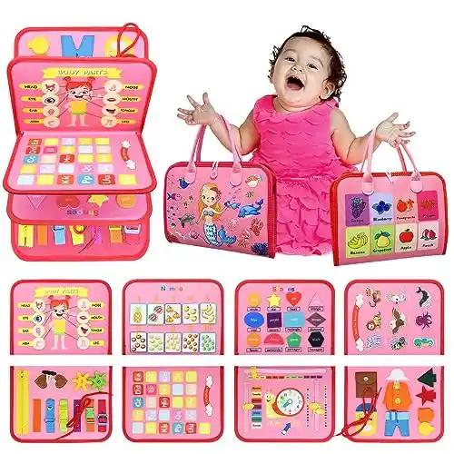 Clomnpe Busy Board Juguetes Montessori para Niños 1 2 3 4 5 Años, Busy Board Toddler, Juguetes educativos y sensoriales Esenciales, 5 Capas Tablero Sensorial Montessori niños.