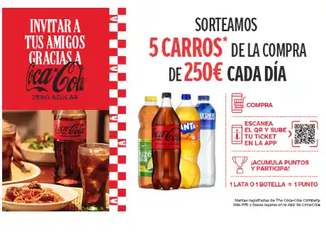 Coca Cola sortea 5 carros de compra CADA DIA (sorteos por compra)