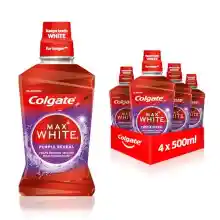 Colgate Enjuague bucal Max White Purple Reveal 4 x 500 ml – Nuestro poder lila para dientes más blancos, sin alcohol