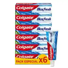 Colgate Max Fresh Pasta de Dientes con con Flúor y Cristales Refrescantes, Pack 6 Uds x 75ml, Tecnología FX para una Sensación de Frescor que Dura 10 Veces Más, Ayuda a Combatir la Caries