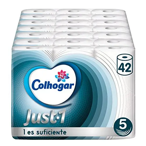 Colhogar Just 1 x42 - Papel Higiénico Extra Absorbente - Paquete con 6 Rollos - Papel de Baño de 5 Capas - Ultra Suave para Máximo Confort - Blanco (7x6)