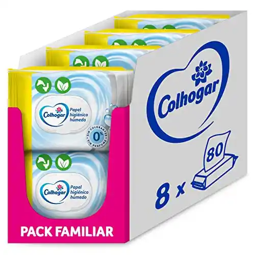 Colhogar Pure Moist x640 - Papel Higiénico Húmedo Desechable - Sin Alcohol - Pieles Sensibles - Paquete con 640 Toallitas Húmedas y Desechables por WC (8x80)