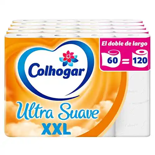 Colhogar Ultra Suave XXL x60 - Equivalente a 120 rollos - 2 Capas - 100% Libre de Perfume - Blanco - Paquete de 60 Rollos Extra Grandes (5X12)