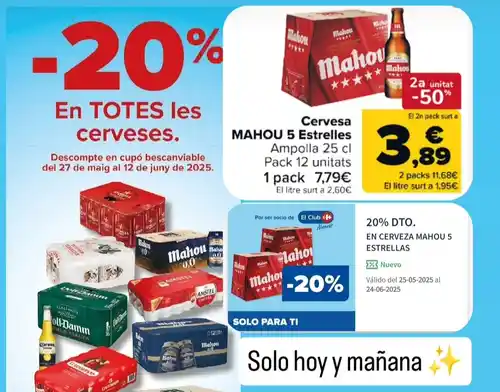 Combinación de ofertas con mahou 5 estrellas en Carrefour (solo domingo y lunes)