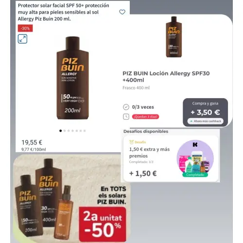 Combo Piz Buin solo hoy en Carrefour con Gelt