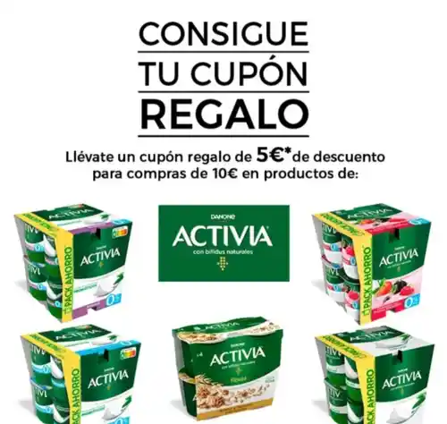 Consigue 5€ de descuento en compras de 10€ en productos ACTIVIA en Supercor, Hipercor y El Corte Inglés.