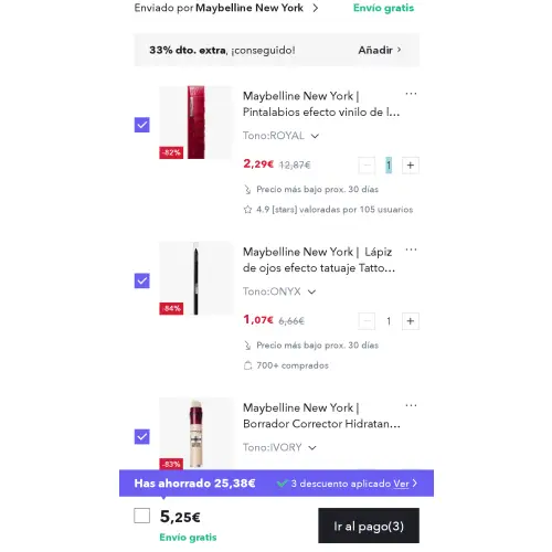 Consigue maquillaje de Maybelline más barato en miravia