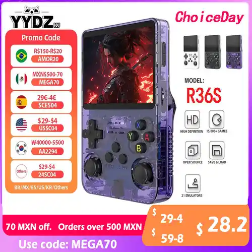 Consola portátil Retro R36S con sistema Linux y 64GB de juegos.