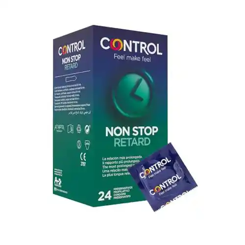 Control Non Stop Retard Preservativos- Caja de condones retardantes para una relación más prolongada, lubricados, ajuste perfecto, sexo seguro, 24 unidades (pack ahorro)