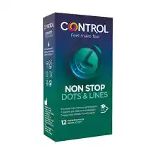 Control Preservativos Non Stop Dots & Lines - Caja de condones, Con puntos y estrías para la estimulación, efecto retardante, perfecta adaptabilidad, 12 unidades