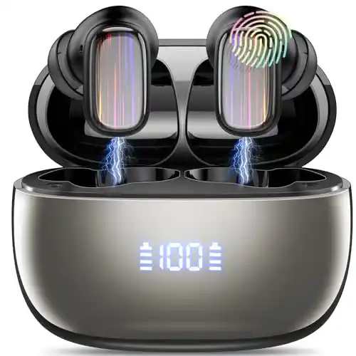 Conyat Auriculares Inalámbricos Bluetooth, HiFi Estéreo Auriculares Bluetooth 5.4 con 4 Mic Reducción de Ruido ENC, Pantalla LED, 40H Cascos Inalambricos IP7 Impermeable, Carga Rápida USB-C, Negros