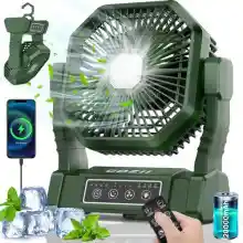 COZII Ventilador Camping Recargable, 20000mAh Ventilador de Mesa, 4 Velocidades Ventilador USB, Ventilador Portátil con Luz LED, Gancho Colgar y Control Remoto para Viaje Picnic Pesca Oficina