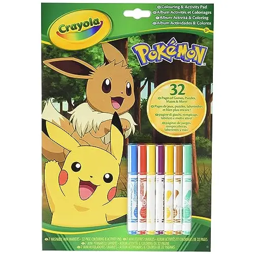 CRAYOLA - Libro Actividades Pokemon, 32 páginas para Colorear y 7 rotuladores Lavables