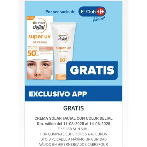 Crema solar facial GRATIS por compras en Carrefour