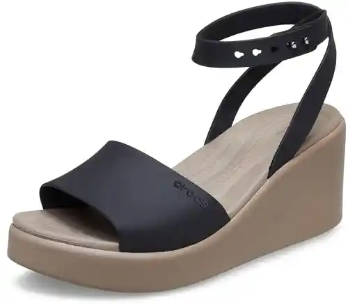 Crocs Brooklyn Ankle Strap Wedge, Sandalias Mujer, Black Mushroom, 42/43 EU