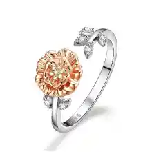 Anillo Mujeres 925 Plata Esterlina Personalizada Hoja Nacimiento Piedra Ajustable Anillo Abierto.