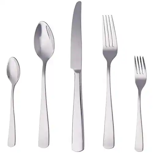 Cubertería plateada de 20 piezas Amazon Basics para 4 personas