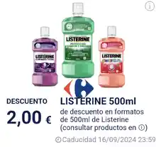 Cupón 2€ descuento directo LISTERINE 500ml | Carrefour