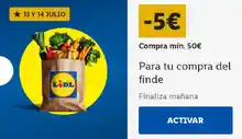 Cupón 5€ de decuento para 50€ en supermercados LIDL