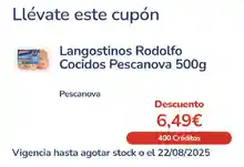 Cupón para Langostinos Rodolfo Cocidos Pescanova 500g ¡GRATIS en Consum!