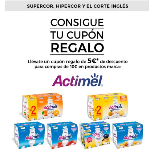 Cupón regalo de 5€ para compras +10€ En Actimel (Grupo el corte inglés)