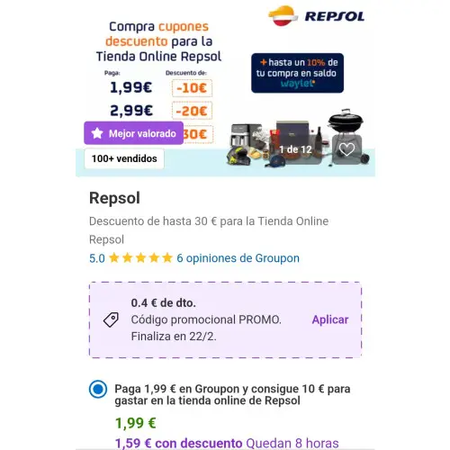 Cupones Repsol - 10€ para la tienda de Repsol por 1,99€
