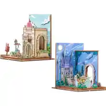 CUTEBEE Sujetalibros de madera para libros, en miniatura, sujetalibros decorativo para escritorio, 2 piezas (ciudad de granizo)
