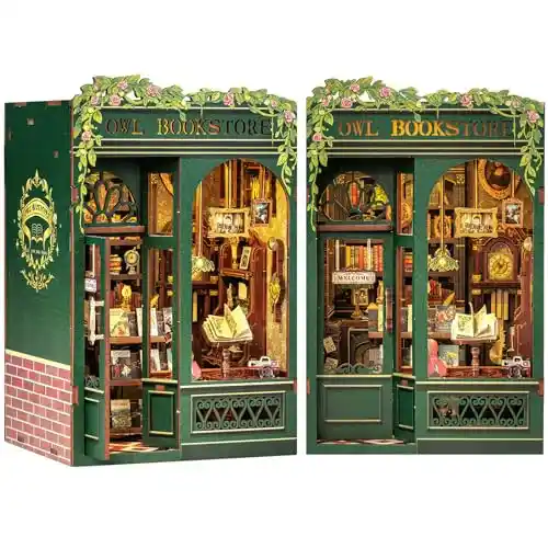 DIY Miniature House,Owl Bookstore Casa de muñecas en Miniatura,Kit de construcción con Cubierta Antipolvo y luz LED, Booknook...