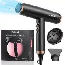 Dekuri Secador Pelo Profesional De Secado Rápido, Motor Sin Escobillas De 110,000 RPM, Secador Pelo Ultraligero Con Cuidado Iónico, Control Inteligente De Temperatura Y 2 Accesorios Magnéticos, Negro
