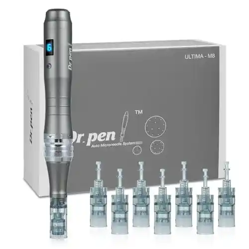 Dermapen Profesional con 8 cartuchos para tratamiento facial.