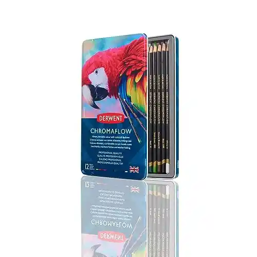 Derwent Chromaflow Estuche de 12 Lápices, Núcleo de 3.5mm y Gran Dureza, Textura Suave y Fácil de Mezclar, Ideal para Dibujar, Pintar y Colorear, Calidad Profesional, 2305856