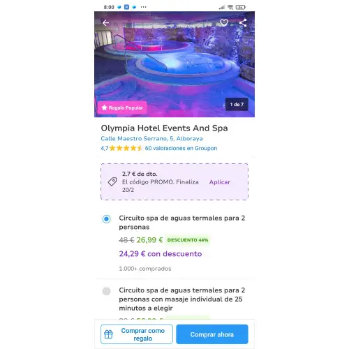 Descuento circuito de spa de aguas termales para 2 personas