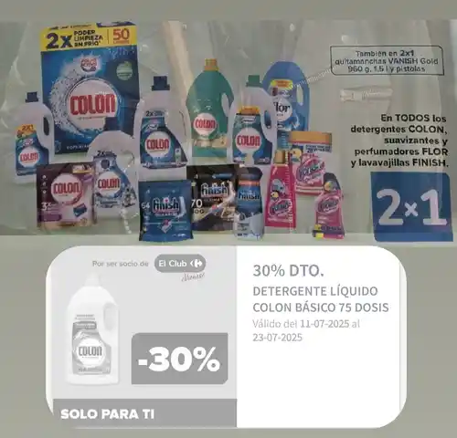 Detergente colon básico 75 lavados por 2,7€ (cuentas seleccionadas Carrefour)