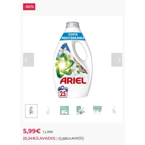 Detergente liquido Ariel 25 lavados costa mediterránea edición limitada | Ahorramas