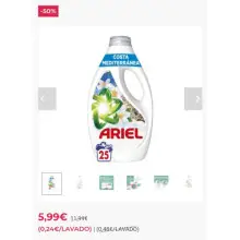 Detergente liquido Ariel 25 lavados costa mediterránea edición limitada | Ahorramas