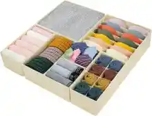 DIMJ Organizador Cajones Juego de 7 Cajas Almacenaje Plegables de Tela para Guardar Ropa, Cajas Organizadoras de Almacenamiento de Cajones Divisores, Beige