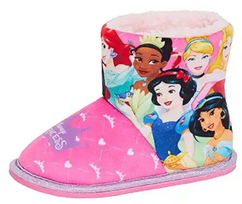 Disney Botas De Pantuflas Princesa para Niñas Botines De Lana con Forro De Piel Sintética Y Purpurina Rosa 10 UK Niño