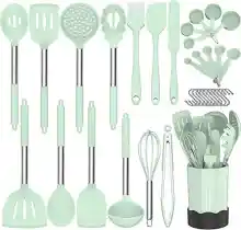 Juego de 33 utensilios de silicona para cocina, herramientas de cocina, cucharas antiadherentes...