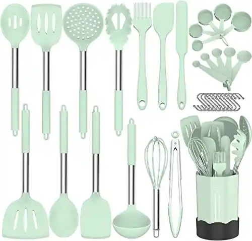 Juego de 33 utensilios de silicona para cocina, herramientas de cocina, cucharas antiadherentes...