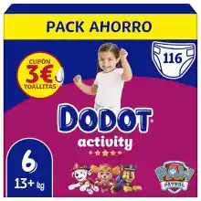 Dodot Pañales Bebé Activity Talla 6, 116 Pañales, 13kg+, Nuestro Nº1 en Absorción y Comodidad